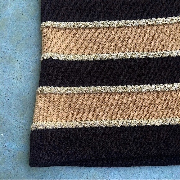 St. John Knit Top Mock Neck Sleeveless Tank Metallic Striped Brown S - Picture 2 of 4